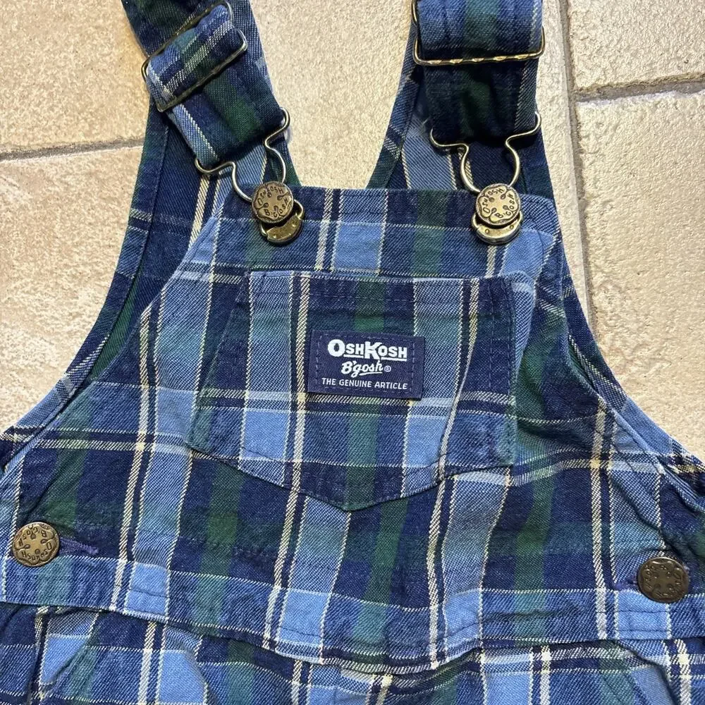 Vtg OshKosh Bgosh Made in USA Overalls Bundle Lot Plaid Jumper Dress 18M 3T 4T